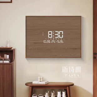 原木风电表箱装饰画带钟表高级感万年历数显电子时钟配电箱遮挡画