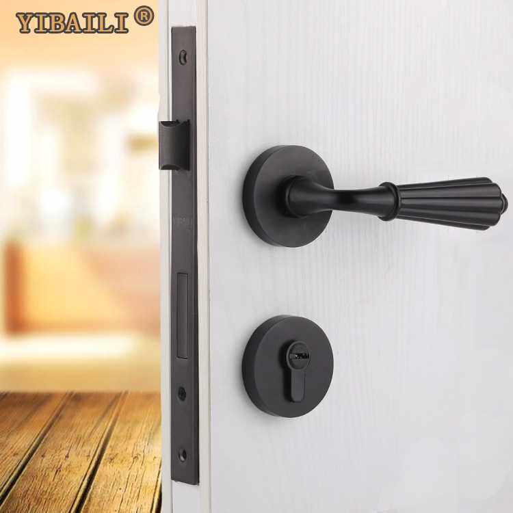 金色门锁简约美式室内房门把手锁仿古黑色卧室木门分体锁卧室锁具