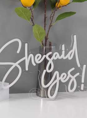 跨境亚马逊LED霓虹灯墙壁装饰发光英文字母She Said Yes婚礼布置