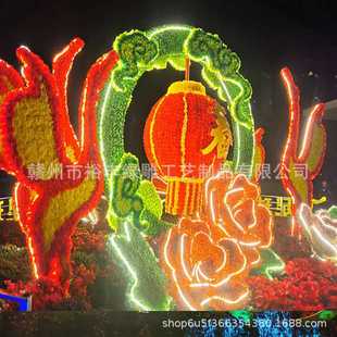 春节绿雕新春主题仿真花植物绿雕装饰气氛造型园林景观源头厂家