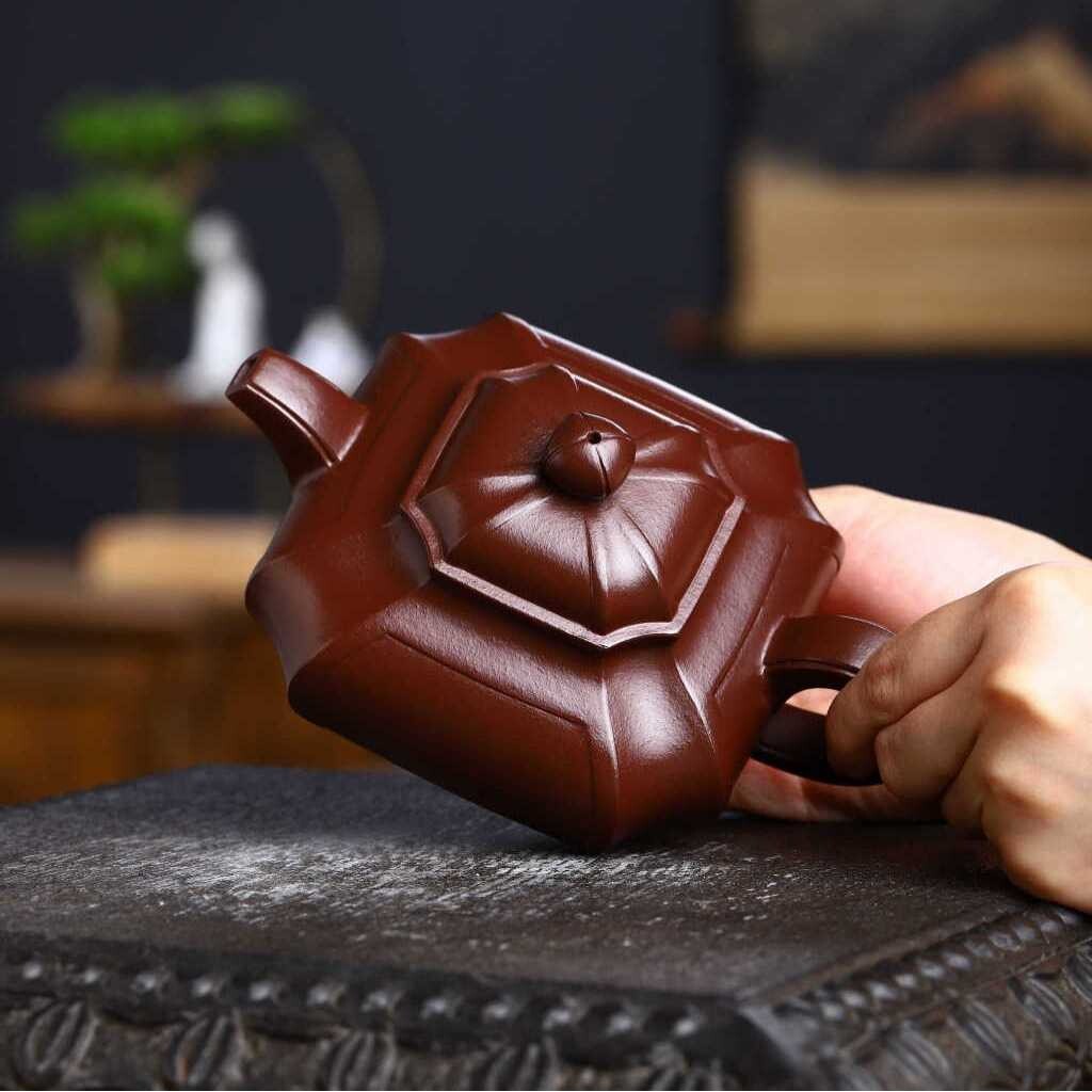 抽角四方壶宜兴紫砂壶茶具文玩茶器陶器泡茶壶名家传手工原矿紫泥