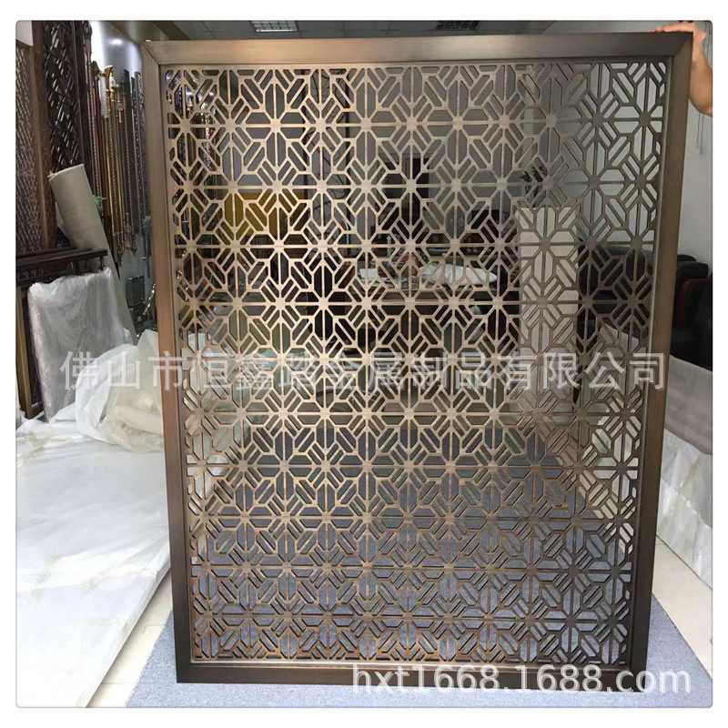 青古铜镂空屏风 不锈钢边框开卡槽中间12毫米铝板雕刻屏风无毛刺