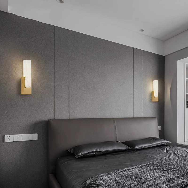 云石壁灯现代简约客厅背景装饰灯长方形过道灯全铜轻奢卧室床头灯