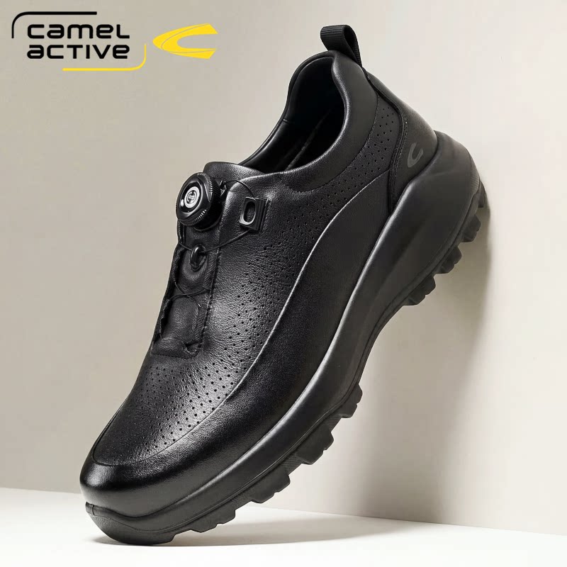 德国骆驼动感男鞋夏季透气皮面休闲运动皮鞋户外跑步旋转扣通勤鞋