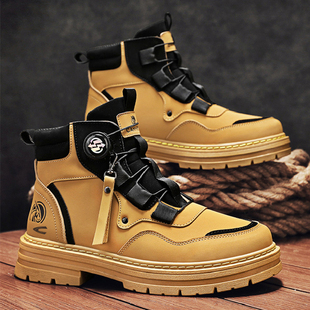 德国骆驼动感马丁靴男款夏季百搭大黄靴男士高帮厚底增高工装靴子