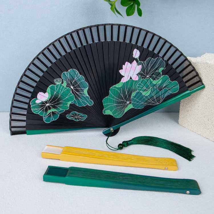 丝艺堂中国风全竹扇子半透短面喷绘日式古风女折扇舞蹈扇好开合