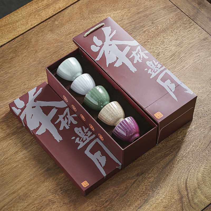 开片可养功夫茶具礼盒装陶瓷五大名窑品茗杯汝窑茶杯套装家用陶瓷