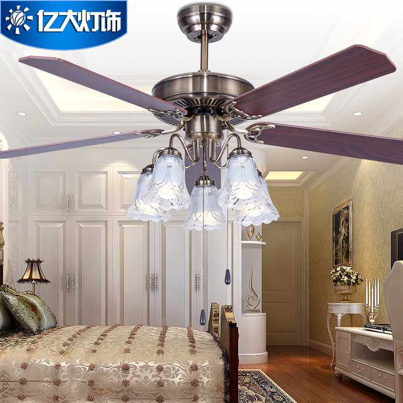 亿大美式吊扇灯餐厅带灯客厅风扇灯卧室铁叶木叶遥控可调光电风扇