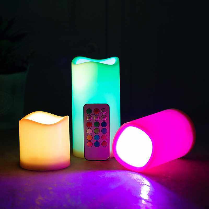 厂家直销18键led电子遥控蜡烛灯浪漫创意婚庆变色蜡烛三件套装