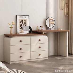 中古风梳妆台带抽屉法式梳妆台化妆桌实木收纳一体奶油简约斗柜