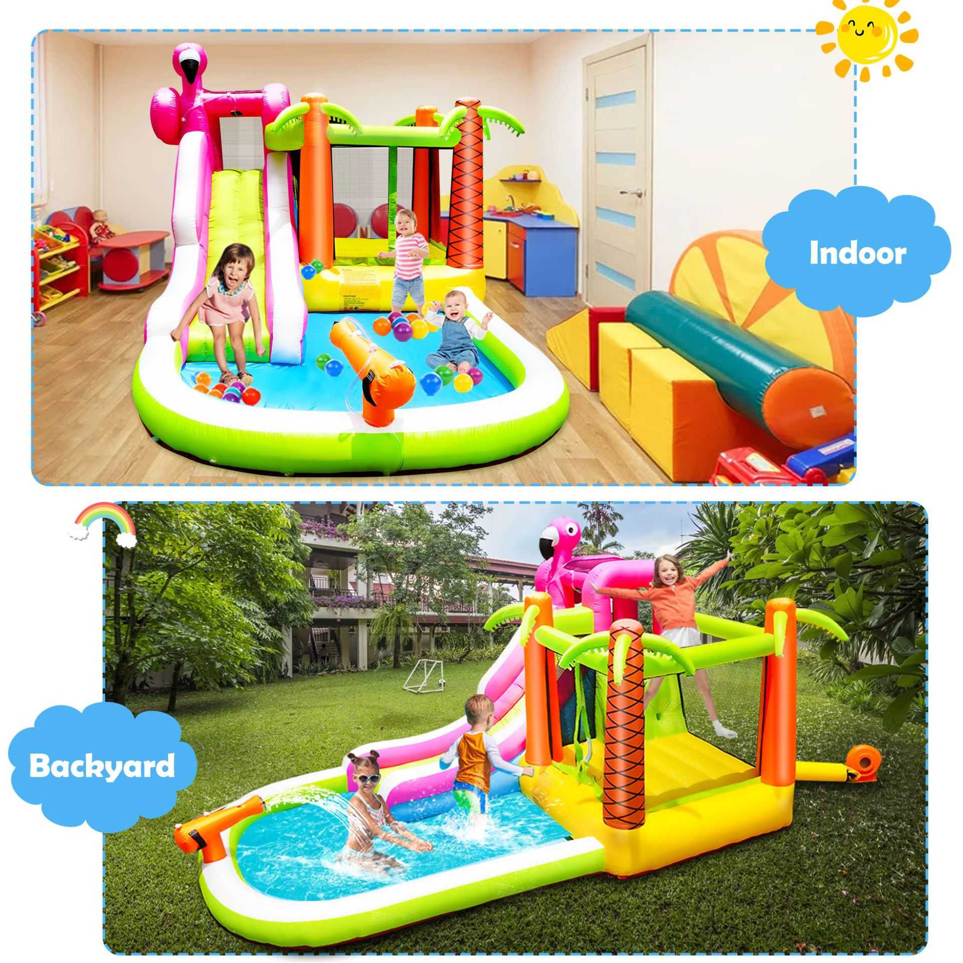 儿童室内充气城堡  充气蹦床 儿童乐园充气滑梯 卡通火烈鸟小跳床