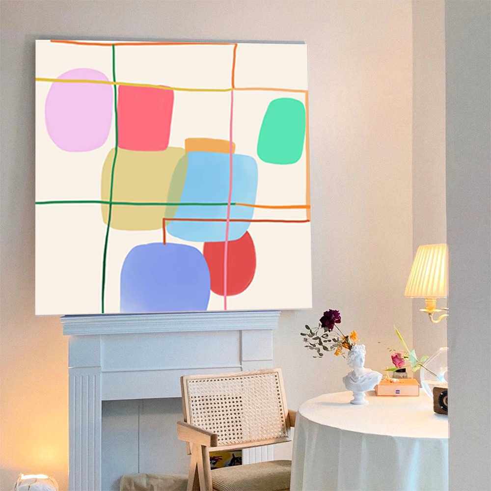 抽象彩色挂画装饰画客厅餐厅蒙德里安小众壁画色块无框画实木内框