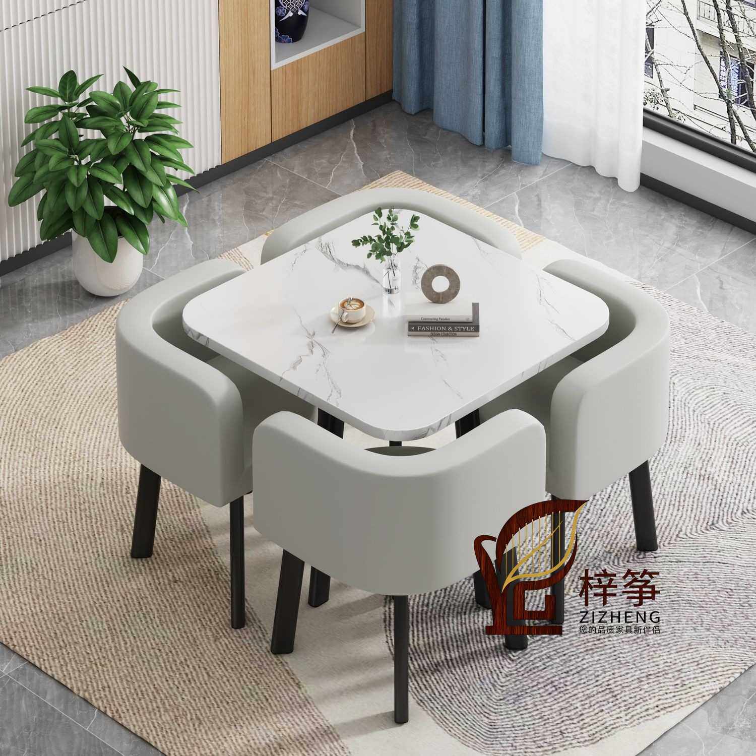 北欧风洽谈桌椅组合咖啡店奶茶店圆形桌子办公休闲小户型餐桌家用