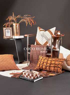 2024新款沙发抱枕橙色床头靠垫高端客厅装饰枕软装样板间搭配背靠