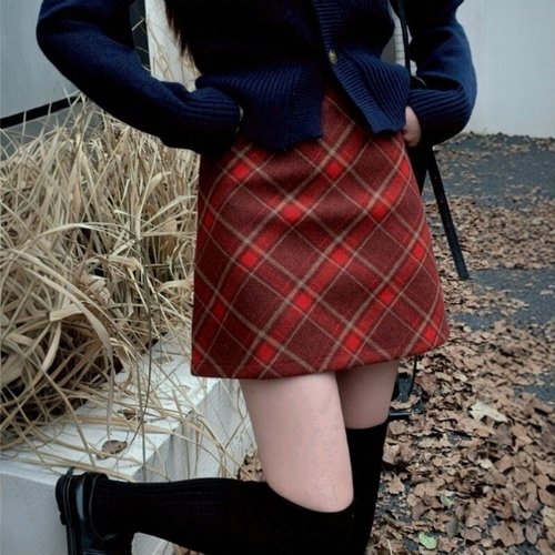 SUNSHINE LION格子毛呢半身裙女
