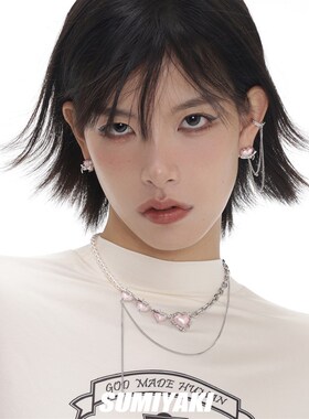 太戳了!告白气球系列 膨化气球爱心项链粉色甜酷可爱小众锁骨链