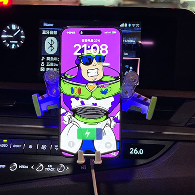 巴斯光年汽车出风口无线充电重力手机车载支架车内导航九号电动车