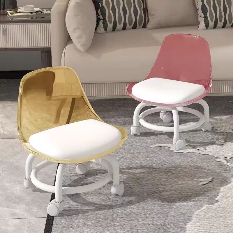 亚克力万向轮小凳子家用静音滑轮矮凳带轮换鞋凳客厅儿童靠背椅子