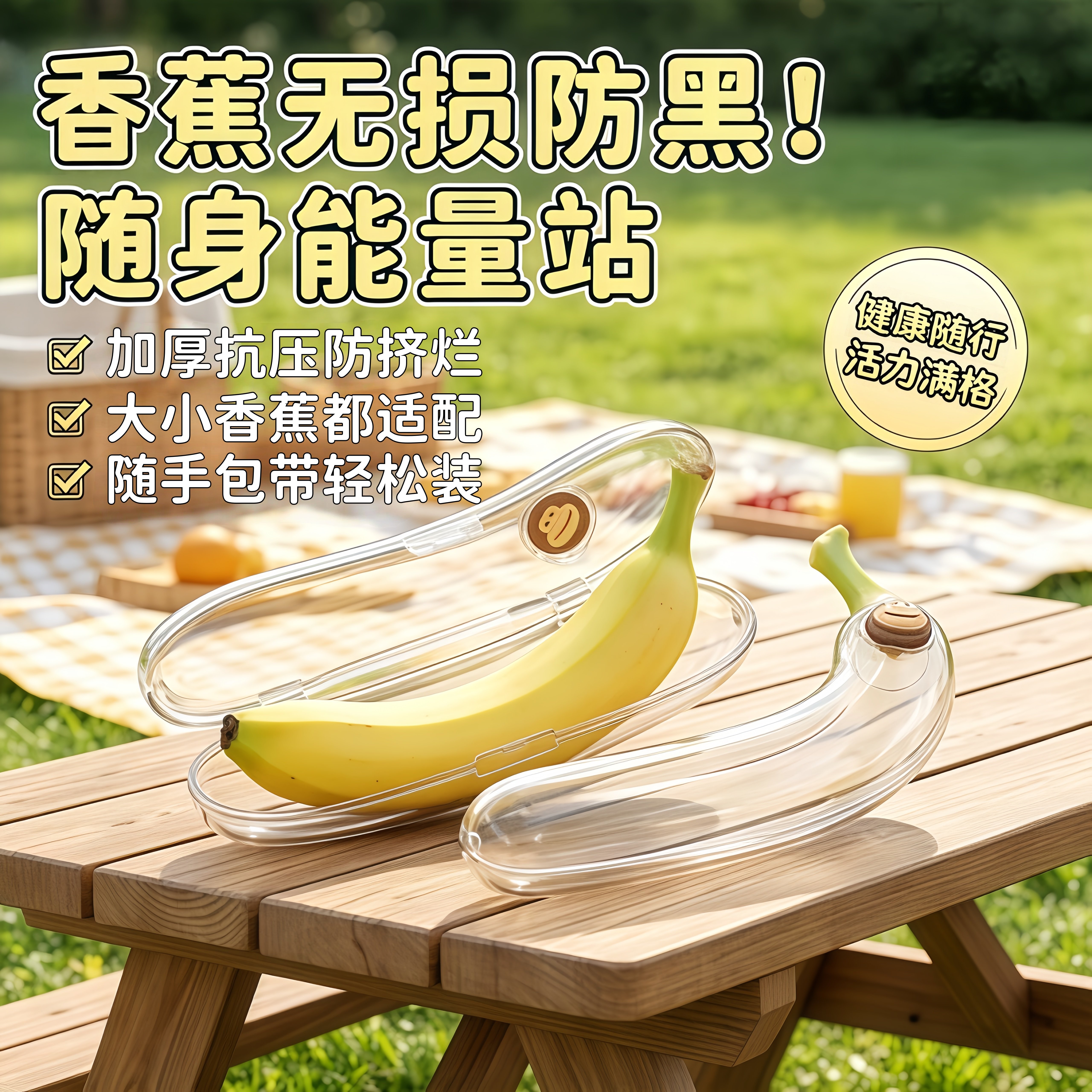 香蕉盒香蕉保鲜盒防氧化食品级水果儿童便携抗压收纳盒香蕉保护壳