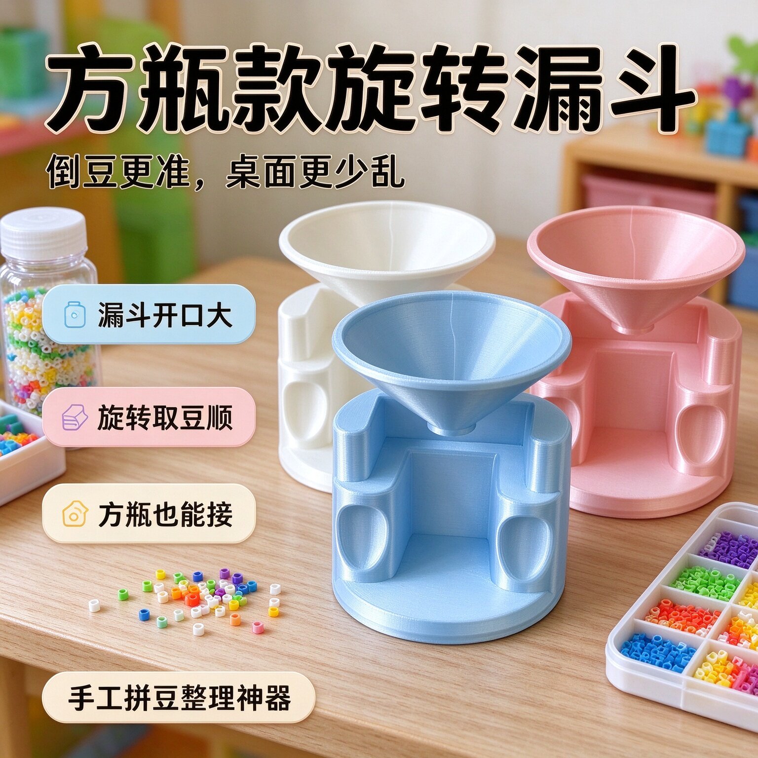 拼豆漏斗可旋转3D打印收纳分装