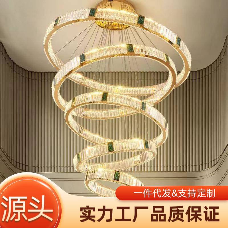 复式楼大吊灯现代简约大气轻奢挑空水晶灯楼中楼别墅挑高客厅吊灯