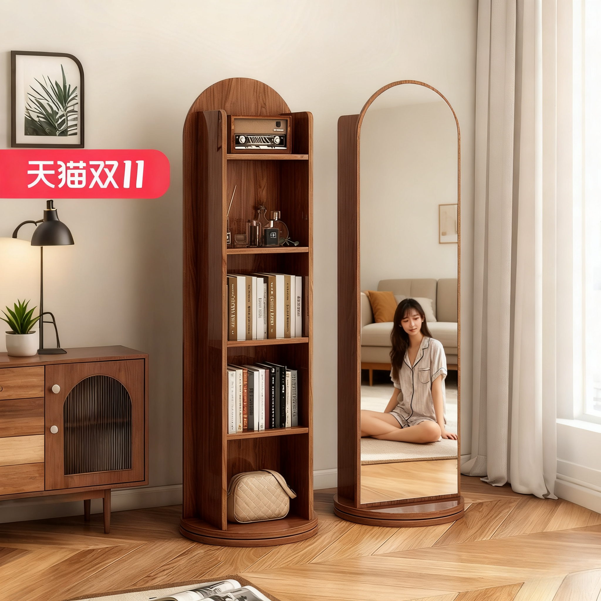 家用全身镜落地卧室可移动置物架