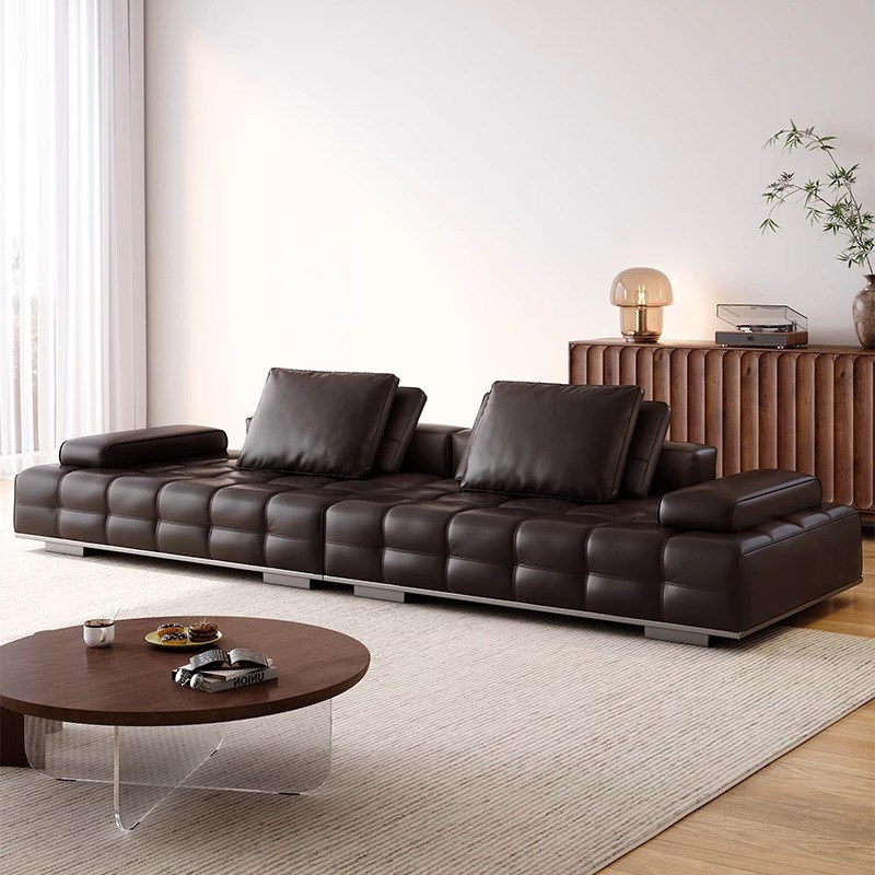 意式极简劳d伦斯沙发客厅中古风直排头层牛皮沙发2025新款黑色沙