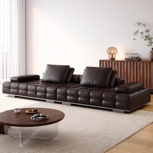 意式极简劳d伦斯沙发客厅中古风直排头层牛皮沙发2025新款黑色沙