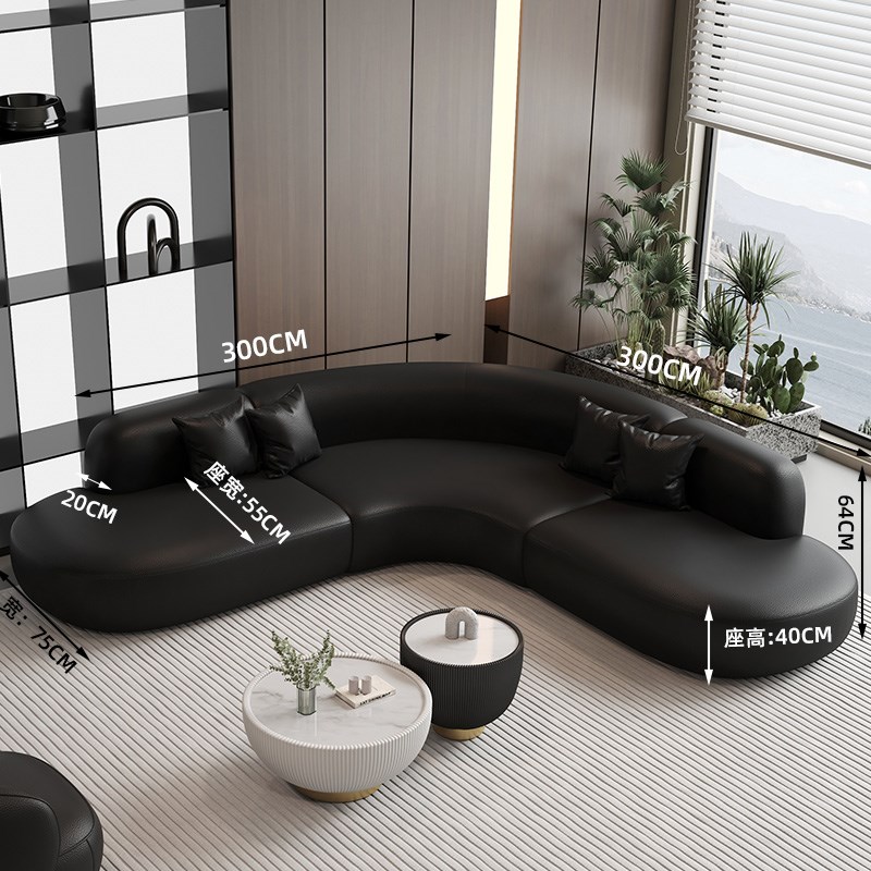 简约轻奢猫爪皮沙发办公室会客区转角G沙发美容院休息区L形沙发椅