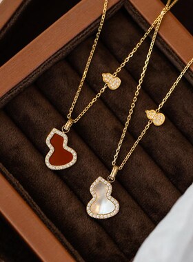 不掉色~高级感小众红色微镶葫芦项链女毛衣链锁骨链轻奢设计礼物