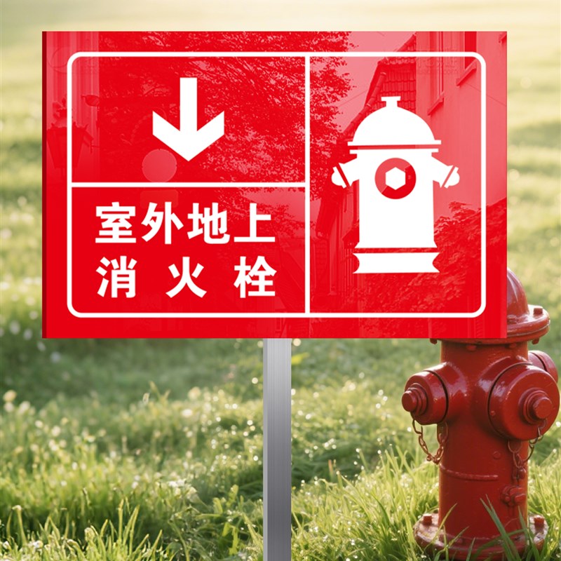 室外消火栓标识牌插地立柱式不锈钢警示标牌定制定做户外全套地上