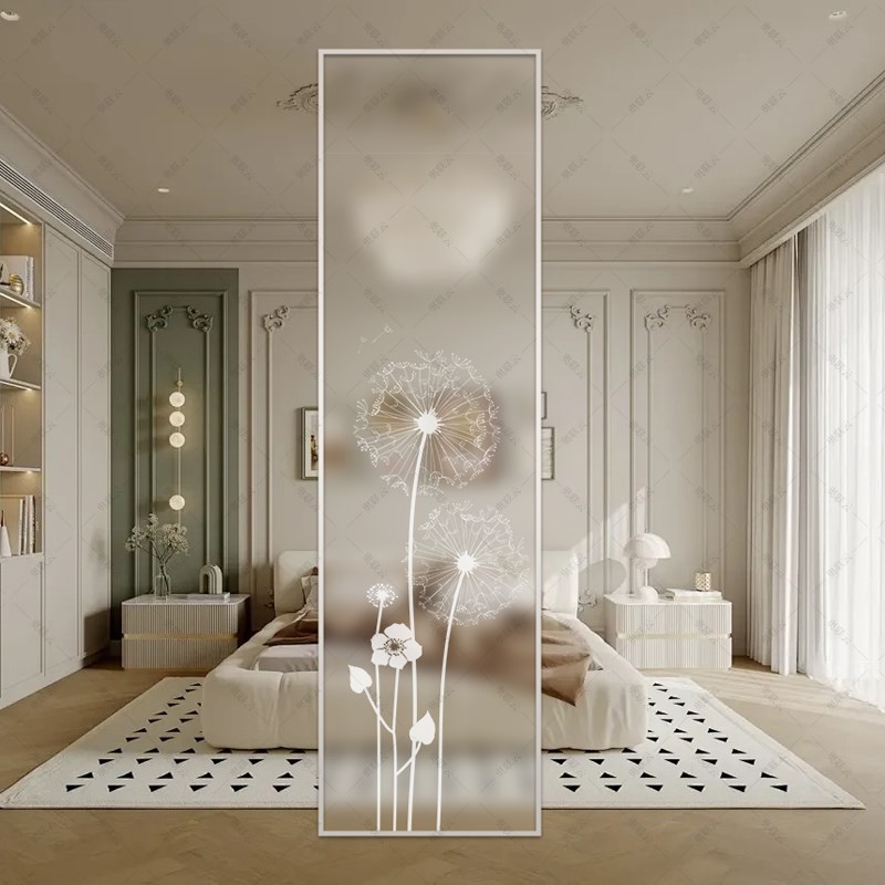 现代简约压花艺术玻璃隔断屏风新中式客厅玄关双面透光磨砂装饰画