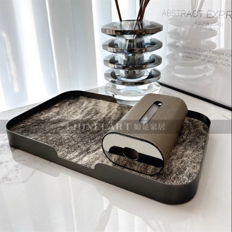 如是托盘进口真皮l不锈钢收纳托盘客厅卧室餐桌玄关收纳礼品礼物