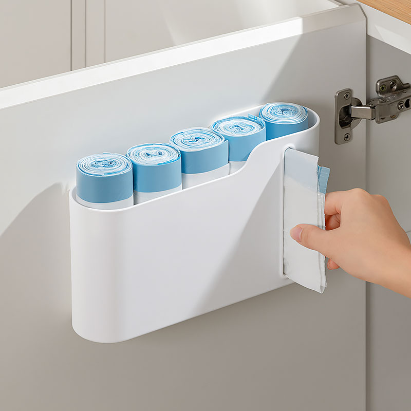 壁挂式垃圾袋收纳盒厨房橱柜门后保鲜膜置L物架大容量塑料袋抽取