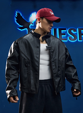 BLUESFLY美式皮衣夹克外套男痞帅廓形外骨骼立体裁剪解构拉链机车