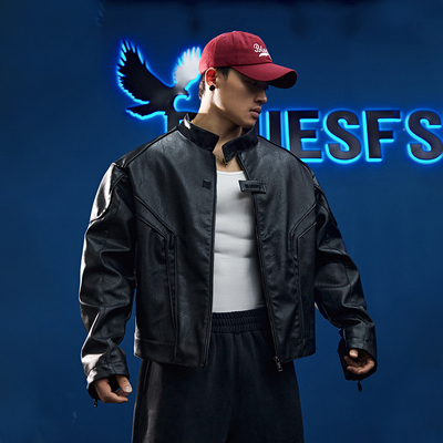 店主力推美式机车皮衣外套廓形