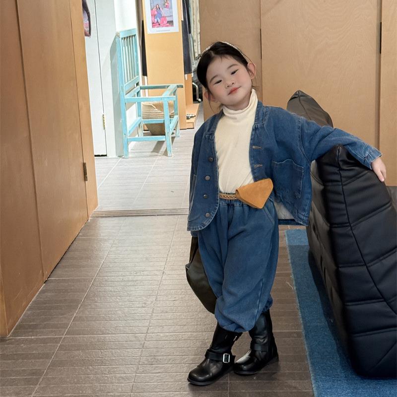 2025冬季新款童装 韩版童装 女童夹棉牛仔套装 开衫+牛仔裤 套装