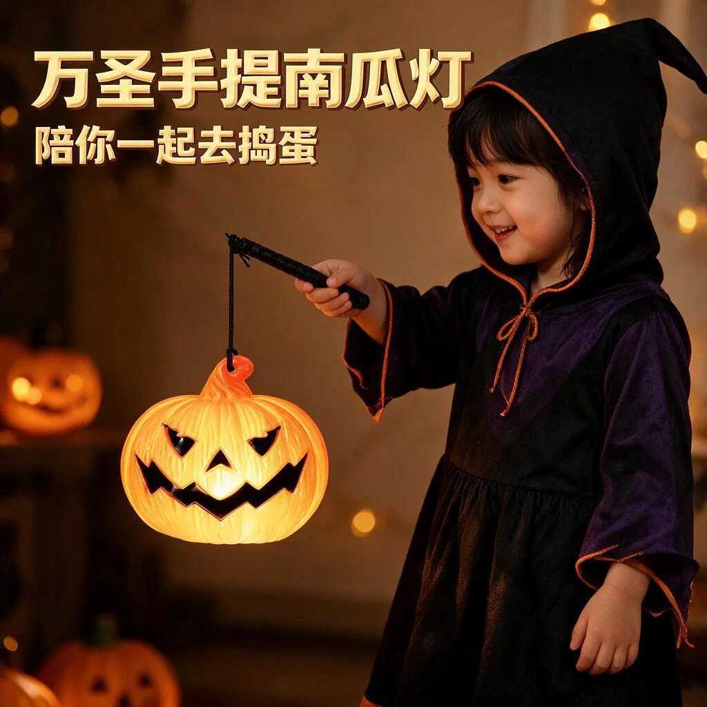 万圣节装饰南瓜灯笼恐怖氛围场景布置道具儿童手提发光小摆件礼物