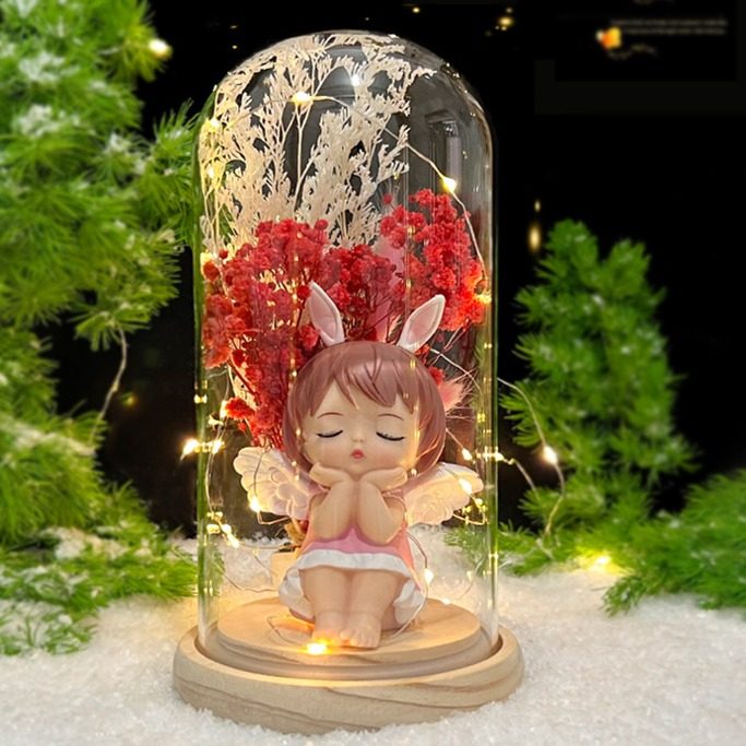 LED灯永生花发光玻璃罩摆件