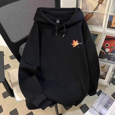 美式重磅男士连帽卫衣秋季2025新款黑色宽松加绒帽衫男款休闲外套