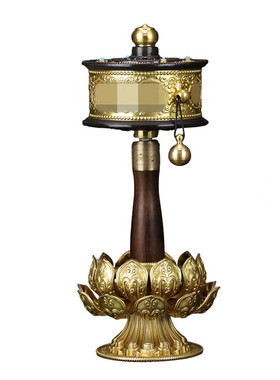 多款慧宝手摇转金轮大小号藏传黄铜E手摇转动筒莲花底座黄铜实木