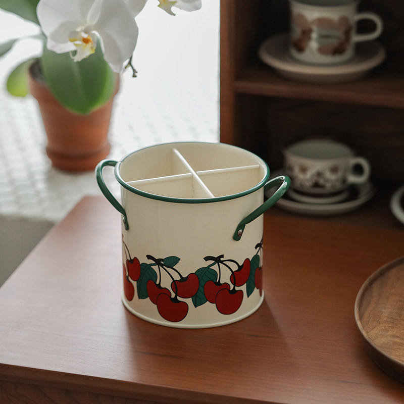 中古vintage餐具桶家用厨房筷子笼刀叉收纳桶创意内分隔沥水篮架