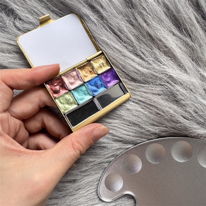 荷尔拜因hb珠光色金属色水彩颜料分装彩虹色管状套装