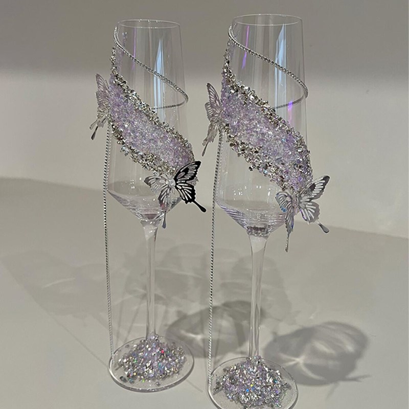 创意碎钻结婚敬酒杯装饰diy手工材料包订婚结婚礼物送闺蜜高级感