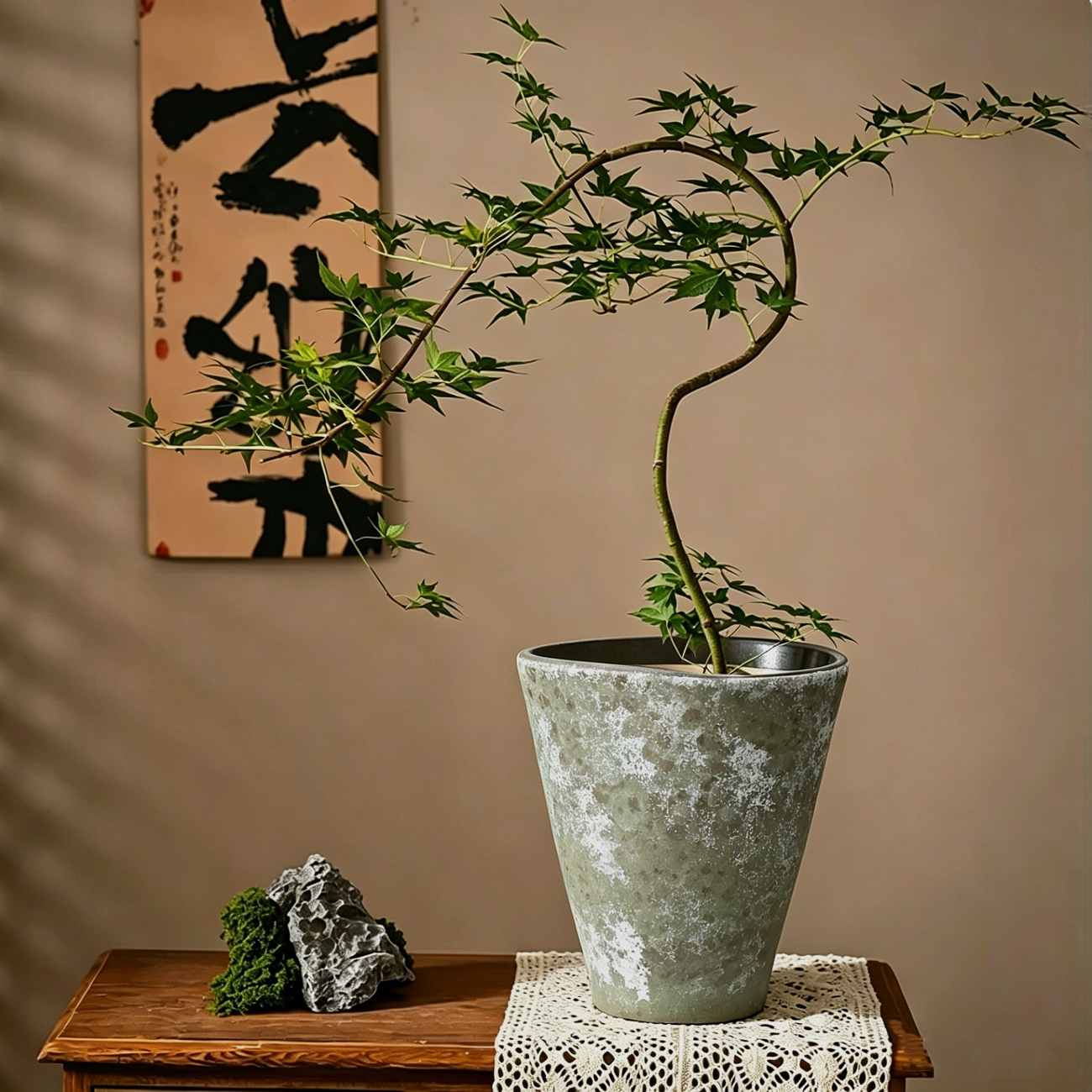 中式手绘大口径粗陶瓷花盆高档造景流泉枫鸭脚木专用透气种植盆00