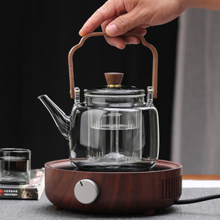 高档耐高温养生提梁烧水壶家用茶器 蒸煮玻璃茶壶黑晶炉202t3新款