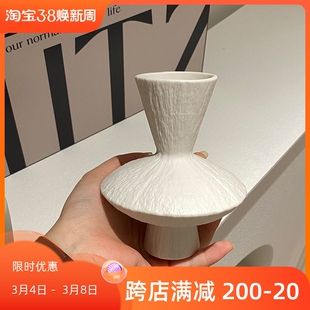 艺术书房摆 侘寂风迷你花器白k色石纹陶瓷插花瓶小号家居民宿软装