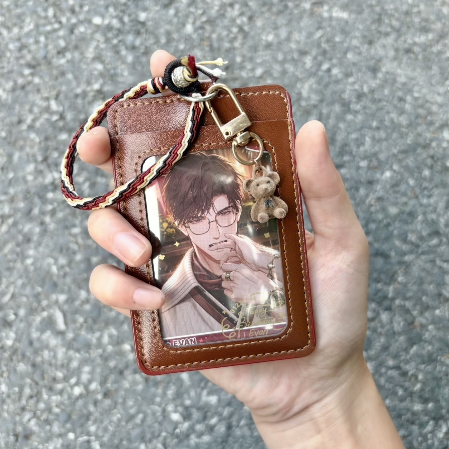 可爱棕色小熊卡套皮质追星