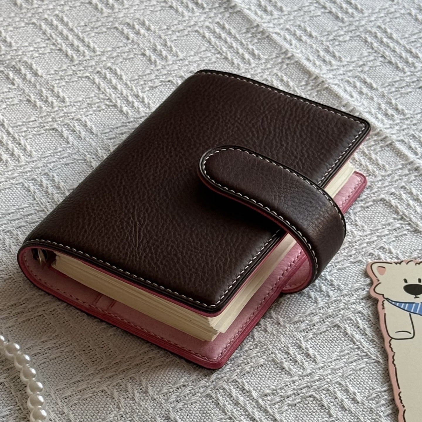 复古草莓巧克力A7皮质活页手账本ins高颜值学生便携口袋记事本子