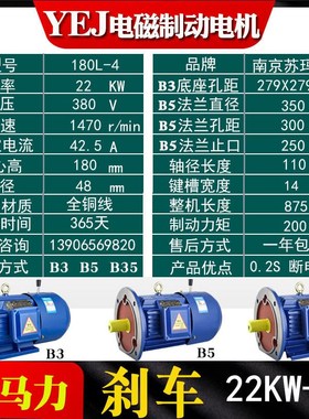 YEJ18.5千瓦22/30/37/45KW电磁制动刹车电动机S380v交流卧式三相